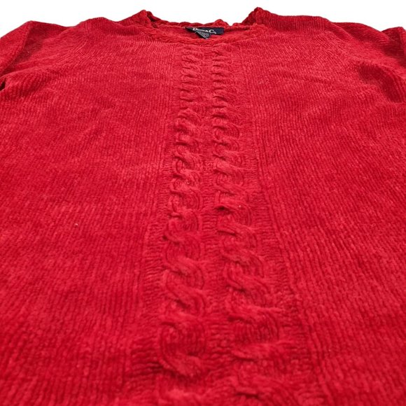 VTG 90s Denim & Co Chenille Velour L/S Top Sweater Cable Knit Lattice-Sleeve - Picture 2 of 5